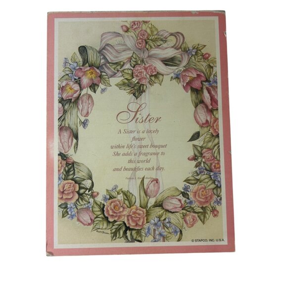 Vintage Sister Wall Plaque Pink Floral Wreath Poem Gift STAPCO USA Home Decor - Picture 1 of 7